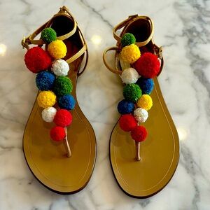AQUAZZURA FIRENZE Canvas Sandals Pom Pom Size 36